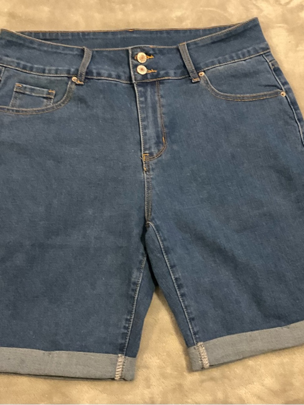 Midnight Blue Rolled-Hem Denim Bermuda Shorts